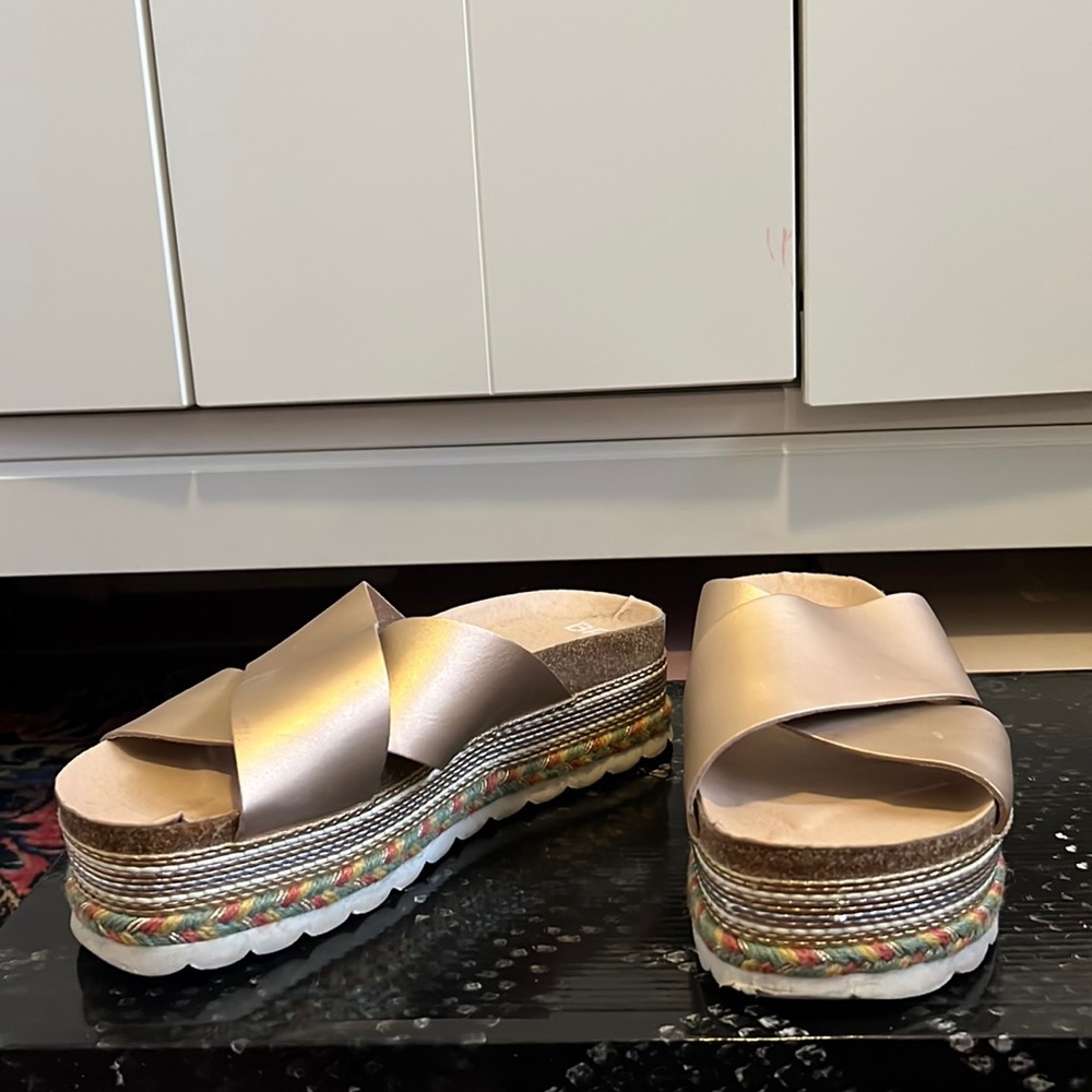 Nordstrom BP. Metallic leather platform slides size 9